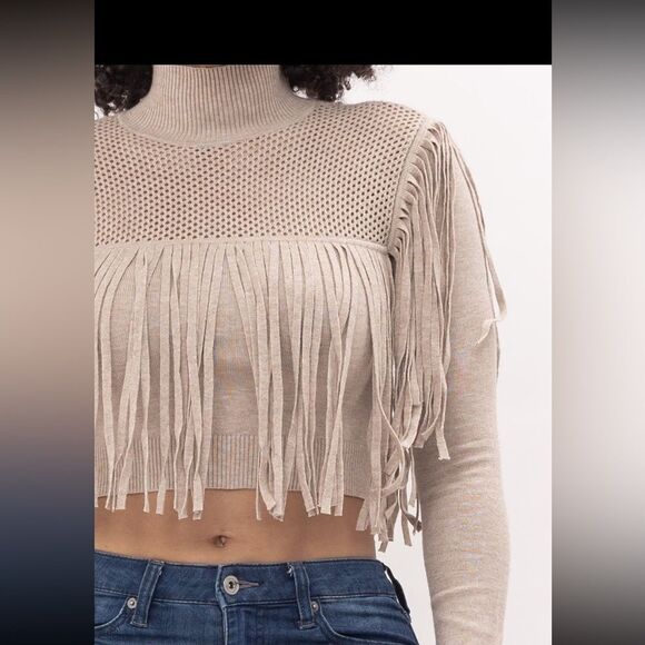 new. fringed cropped sweater - Picture 1 of 6